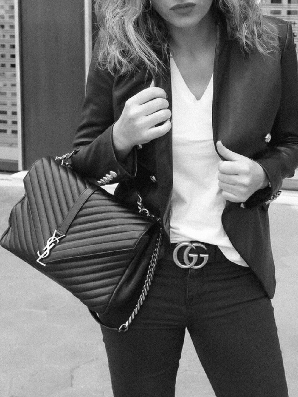 Like NEW! Saint Laurent College YSL Chevon Large Flap Bag - Picture 2 of 16